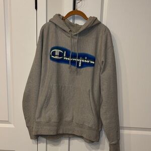 Champion Gray Hoodie with Blue Logo